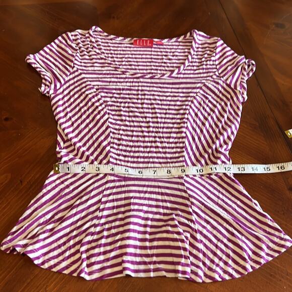 Elle Purple & White Knit Peplum Top Blouse Woman Size XS Striped Y2K Vibe - Picture 7 of 10